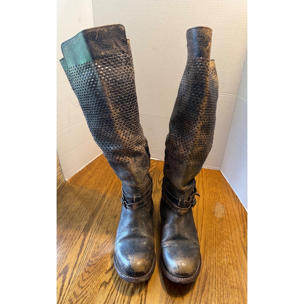 9 Bed Stu Biltmore Brown Distressed Perforated Leather Tall Boots Anthropologie